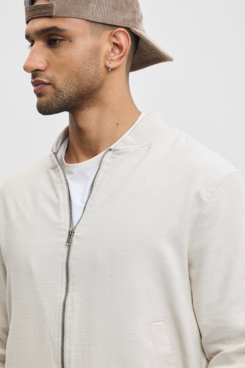 SNITCH Cream Textured Relaxed Fit Jacket - Image 3